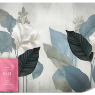 Fototapety - FOTOTAPETA DO SALONU NIEBIESKIE LIŚCIE ABSTRAKCJA MURAL BETON MUR 350x256 - miniaturka - grafika 1