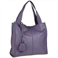 Torebki damskie - Duża torebka włoska shopper bag skóra naturalna fioletowa milka - miniaturka - grafika 1
