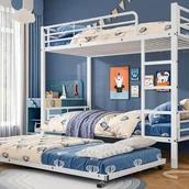 Łóżka dla dzieci i młodzieży - Łóżko piętrowe z kutego żelaza 90x200 cm - z łóżkiem wysuwanym 90x190 cm - białe - miniaturka - grafika 1