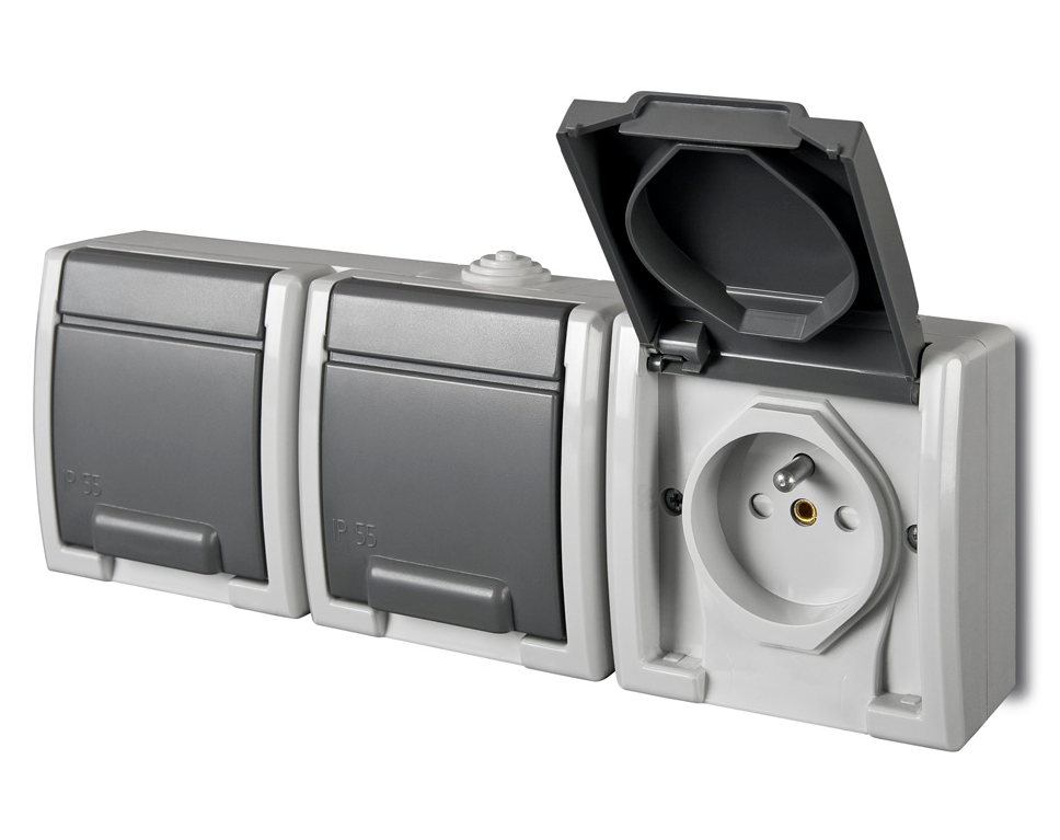 Elektro-Plast Gniazdo potrójne GNT-3x2P+Z z uziemieniem Aquant szare 1243-10