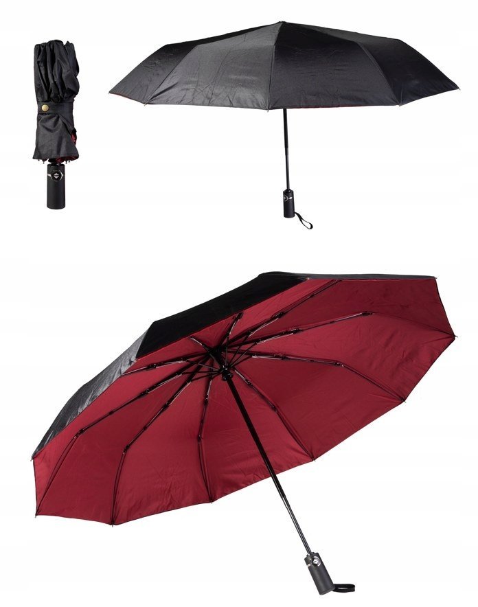 Parasol 10 Drutowy Automatyczny Podwójny Kolorystyka Bordowa 105 Cm