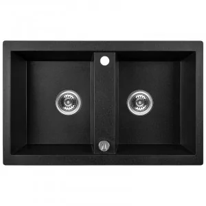 LAVEO SBB 720T BARBADOS Zlewozmywak granitowy 2 komory Wymiary: 480x780x185 mm Kolor: czarny - Zlewozmywaki - miniaturka - grafika 1