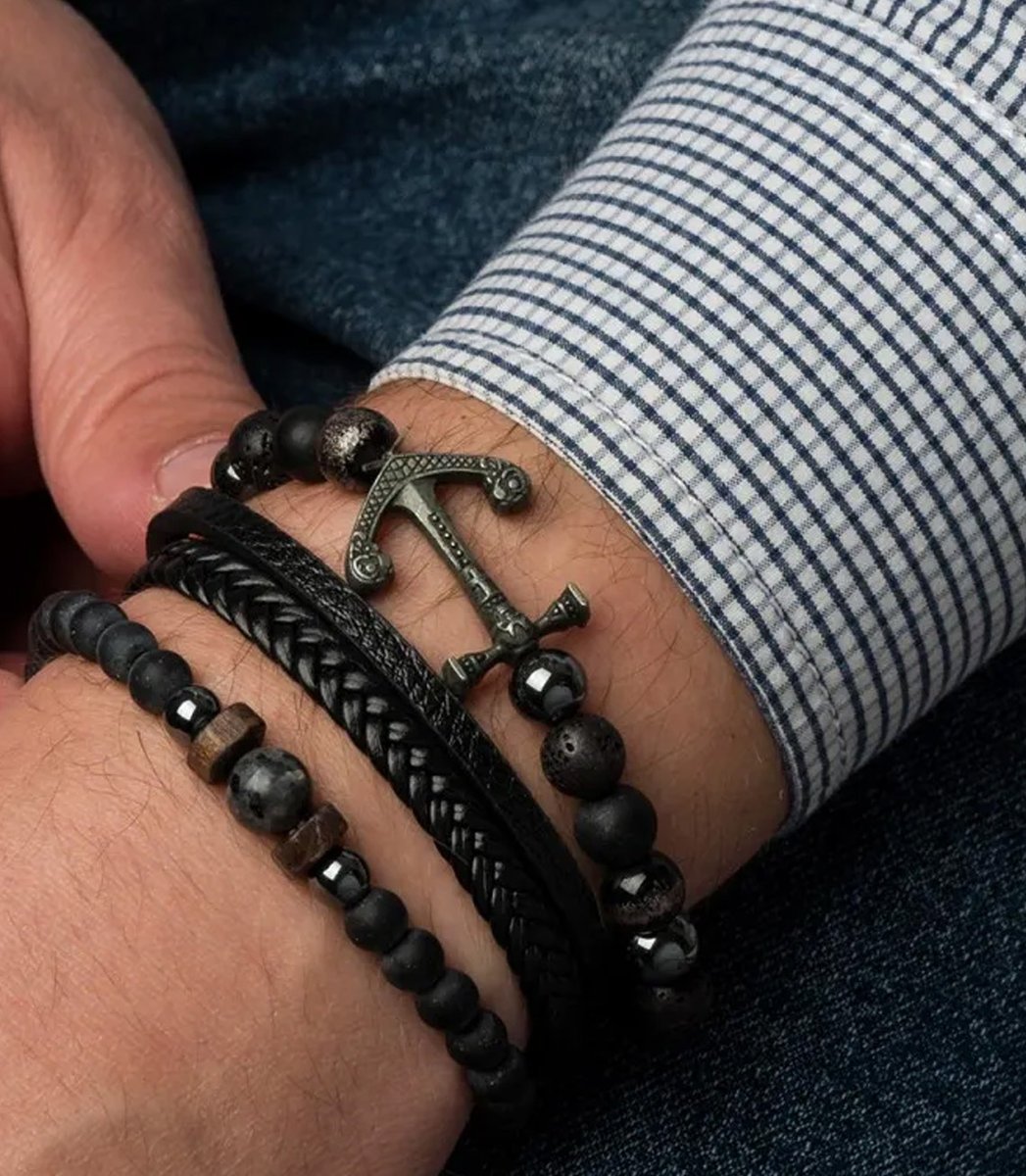 Zestaw bransoletek męskich kamień naturalny z kotwicą