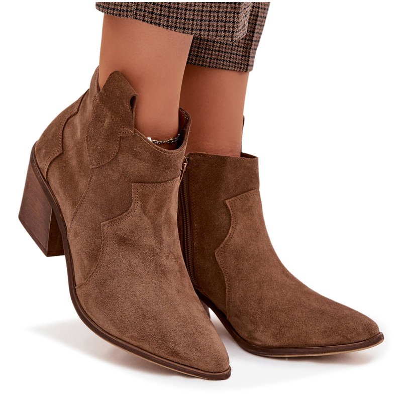 Botki Kowbojki Z Naturalnego Zamszu Zazoo 3153 Khaki 41-38
