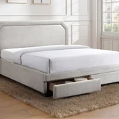 Meble do sypialni - Łóżko z szufladami 140 x 190 cm - Tkanina - Beżowy - INASTO - miniaturka - grafika 1