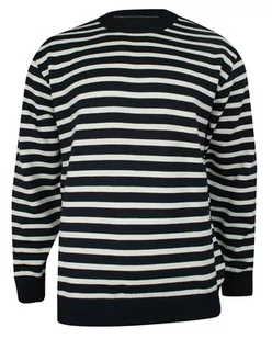 Sweter Granatowo-Biały w Paski, Łaty na Rękawach, Okrągły Dekolt (U-neck), Męski - BELIKA - Belika - Swetry męskie - miniaturka - grafika 1