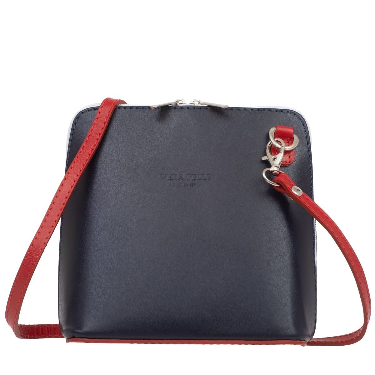 Mała Torebka Skórzana Kaletnik Conica Granatowo Czerwona