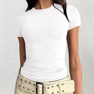 Bluzki damskie - TEMU Damska dopasowana koszulka Y2K z krótkim rękawem - Jednokolorowy casualowy top na , odpowiedni na wiosnę, , jesień - Koszulka o średniej - miniaturka - grafika 1