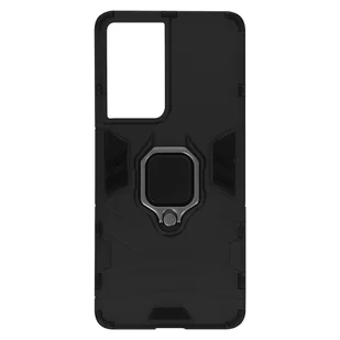 Odporne na wstrząsy hybrydowe etui Samsung Galaxy S21 Ultra z metalową podstawką pierścieniową, czarne - Etui i futerały do telefonów - miniaturka - grafika 1