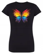 Koszulki i topy damskie - T-Shirt fajny kolorowy nadruk MOTYL r.L - miniaturka - grafika 1