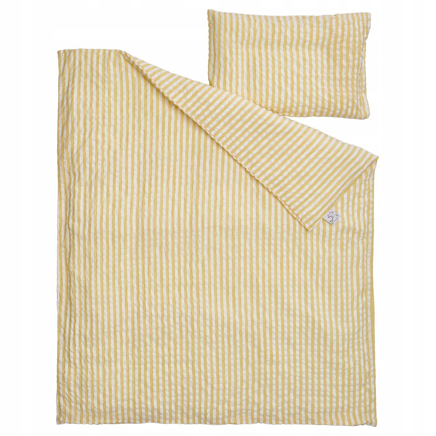 Pościel dziecięca do łóżeczka 110x125 kora biały żółty paski Ikea Len