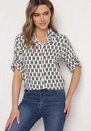 Koszule damskie - Biała Koszula z Bawełny i Wiskozy z Rękawem 3/4 Semele - miniaturka - grafika 1