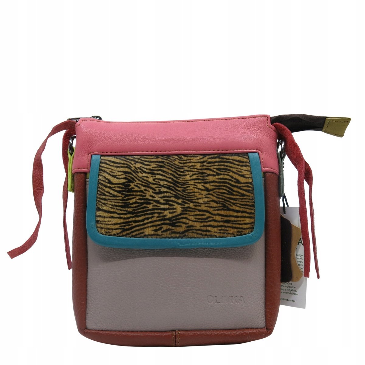 Torebka listonoszka damska skórzana regulowany pasek zero waste OLIVKA