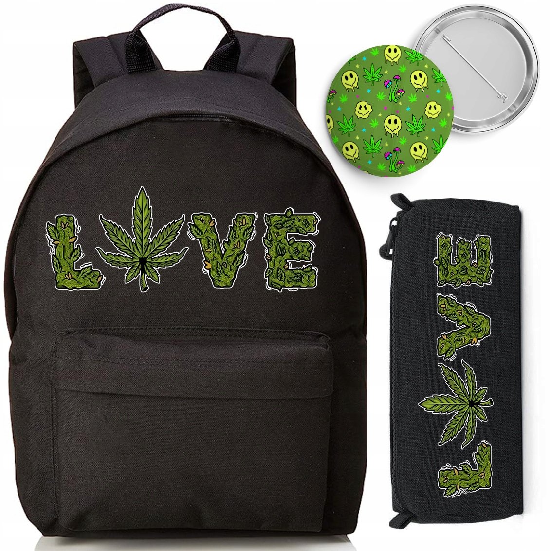 Zestaw Szkolny Plecak Piórnik Pin Love Weed Lekki Na Co Dzień Do Szkoły