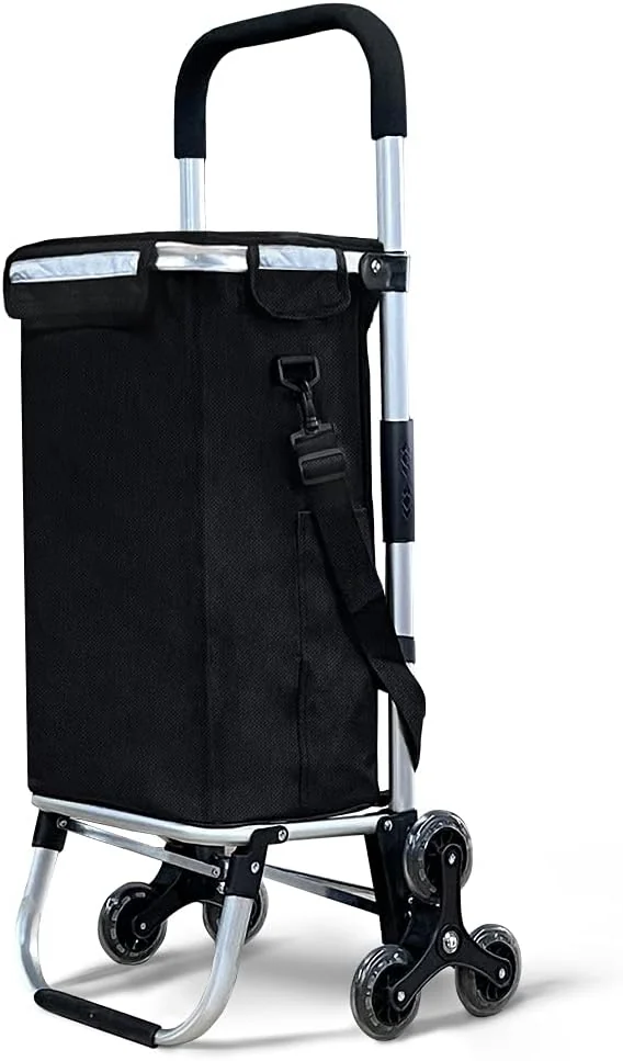 WÓZEK NA ZAKUPY 35L SKŁADANY ALUMINIOWY CZARNY NA 6 KÓŁEK