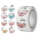 Dekoratorstwo - 500 Sztuk Naklejek Thank You Z Kotem Na Taśmie Średnica 25Mm Dekoracyjne Naklejki Samoprzylepne Etykiety Nnk09 - miniaturka - grafika 1