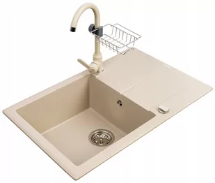 Pyramis Zestaw granitowy Zlewozmywak Keros 76x48 1B1D Beż piaskowy + Bateria Lungo - Zlewozmywaki z baterią - miniaturka - grafika 1