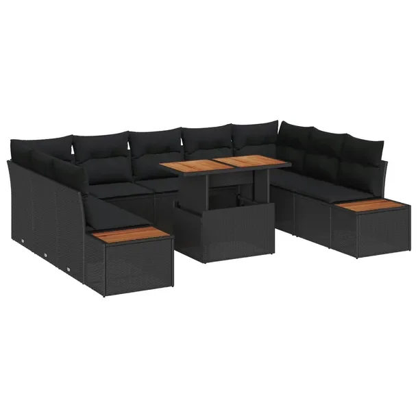 Zestaw Ogrodowy z Rattanu dla 5 Osób, Czarny, Sofa 200x60 cm, Stół 70x60