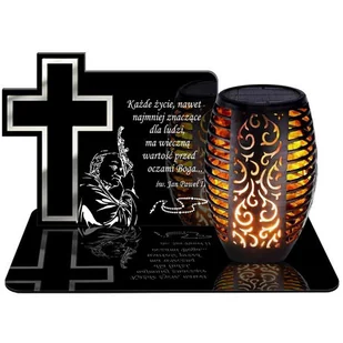 ZNICZ SOLARNY LED WIECZNY PODSTAWKA NA CMENTARZ GRÓB Krzyż EFEKT PŁOMIENIA - Lampiony i znicze - miniaturka - grafika 1