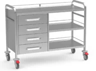 Meble i wyposażenie gabinetów medycznych - Ko02.D mobilny stolik zabiegowy ze stali kwasoodpornej z blatami i szufladami - miniaturka - grafika 1