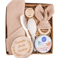 Zestawy upominkowe - Prezent na Chrzest gryzak ręczniczek kremik zestaw pielęgnacyjny - miniaturka - grafika 1