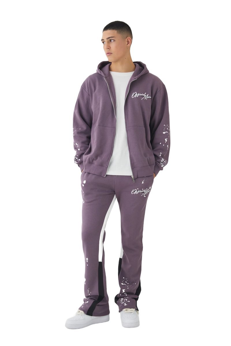 BOOHOOMAN MĘSKI DRES KOMPLET FIOLETOWY Z NADRUKIEM I KAPTUREM M Z3A*