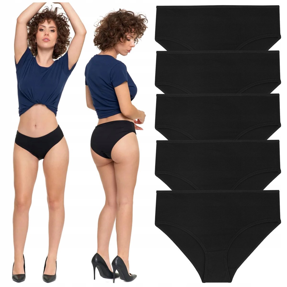 5x Klasyczne FIGI MAJTKI DAMSKIE Bawełniane Czarne Kobiece MORAJ r. XL