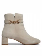 Botki damskie - GEOX DAMSKIE SZARE BOTKI NA OBCASIE KLASYCZNE SKÓRA 37 JOB - miniaturka - grafika 1