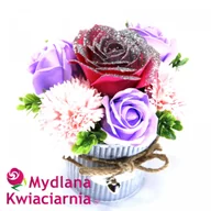 Sztuczne kwiaty - Bukiet mydlany Vintage różowo-liliowo-srebrny - miniaturka - grafika 1