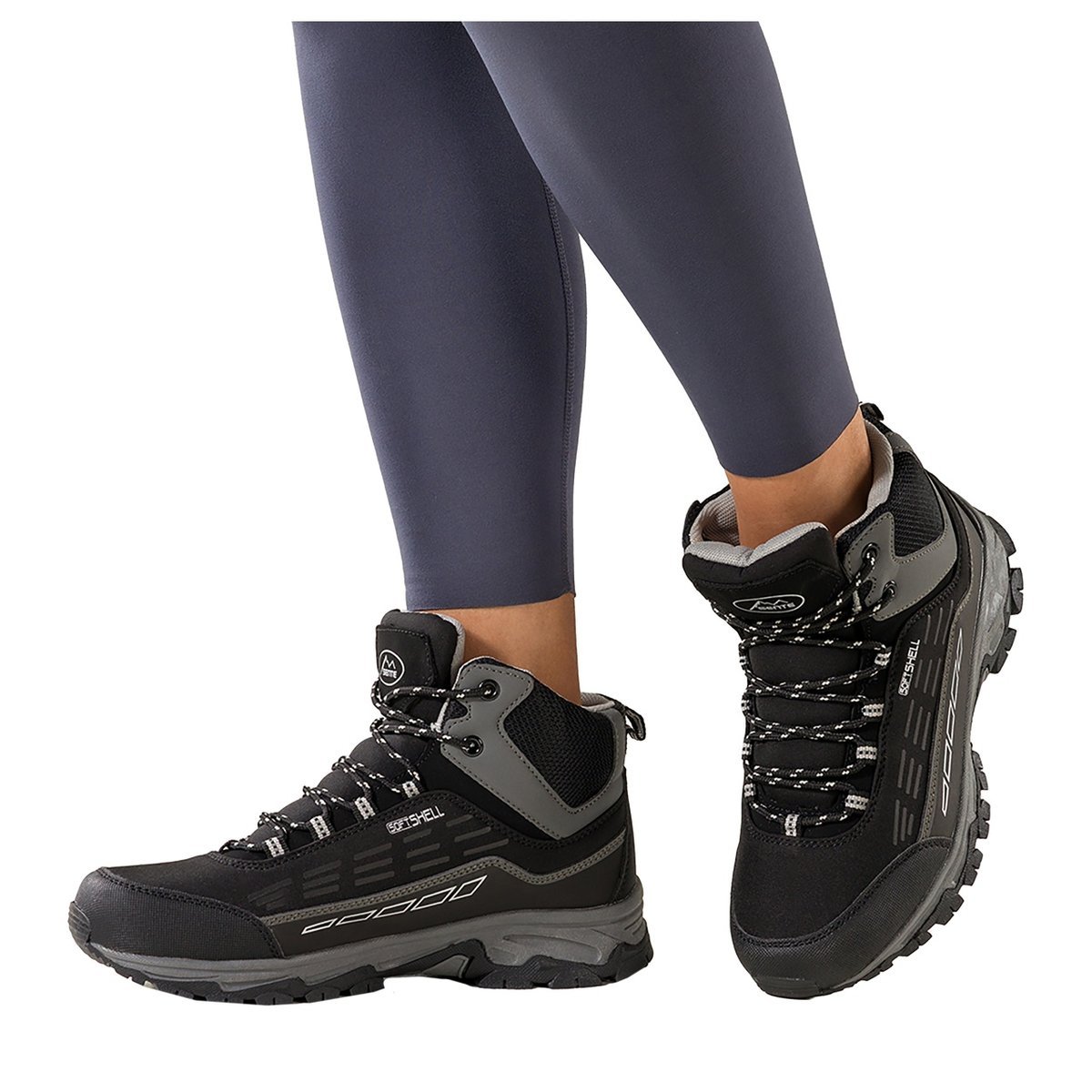 Czarne buty trekkingowe damskie z szarymi dodatkami sznurowane softshell Casu Y7994-8-41