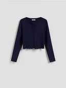 Swetry damskie - Reserved - Kardigan z wiskozą - granatowy - miniaturka - grafika 1