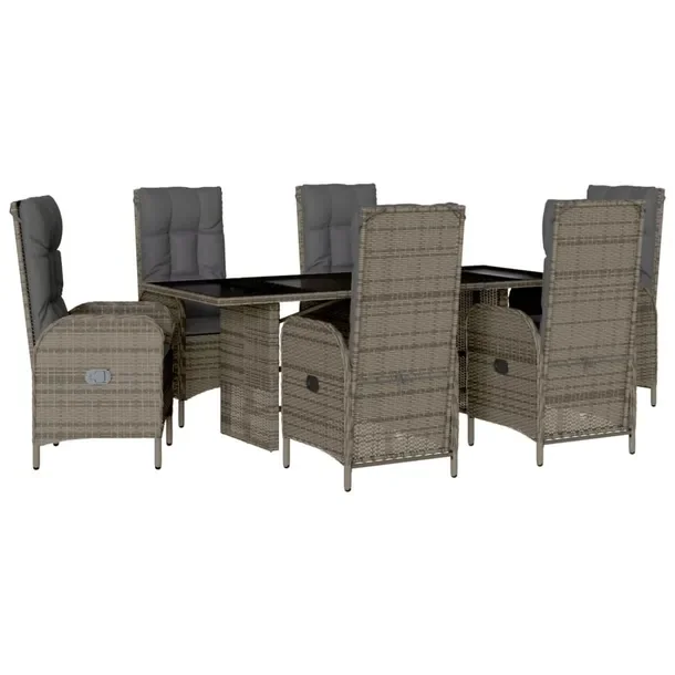 Zestaw Mebli Ogrodowych Rattan PE Szary, Stół 190x80x74 cm, Krzesła 57x6