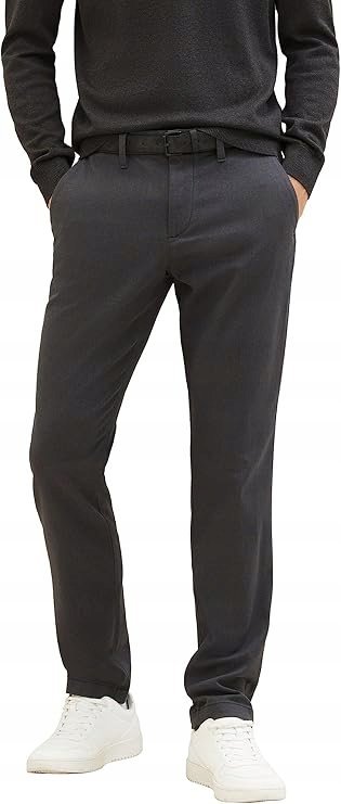 TOM TAILOR GRAFITOWE SPODNIE CHINOS Z PASKIEM BAWEŁNIANE W32 L34 6BA