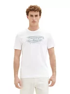 Koszulki męskie - TOM TAILOR Męski T-shirt z nadrukiem logo, 20000 – biały, XXL - miniaturka - grafika 1