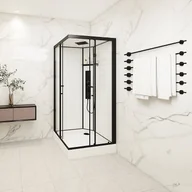 Kabiny prysznicowe - Kabina prysznicowa z hydromasażem kwadratowa - Czarny mat i biały - szer. 90 x gł. 90 x wys. 215 cm - TANITO - miniaturka - grafika 1