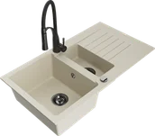 Zlewozmywaki z baterią - Mexen Matias zlewozmywak granitowy 1,5-komorowy z ociekaczem i baterią kuchenną Aster, beżowy - 6502-69-73450-70-B - miniaturka - grafika 1