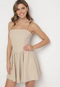 Sukienki - Beżowa Gorsetowa Sukienka z Rozkloszowanym Dołem Lealetia - miniaturka - grafika 1