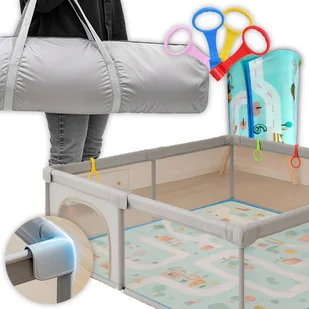 Kojec dla Dzieci 150x180 Suchy Basen Mata Edukacyjna Piłki Uchwyty Kosz + Torba / Dazakids - Łóżeczka i kojce - miniaturka - grafika 1