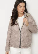 Kurtki damskie - Ciemnobeżowa Pikowana Kurtka o Dwustronnym Kroju z Odpinanym Kapturem Zeorina - miniaturka - grafika 1