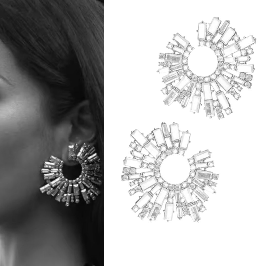 Okrągłe kolczyki z cyrkoniami EFEKTOWNE duże 6,5cm srebrne kryształowe