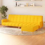 Sofy i kanapy - shumee shumee 2 osobowa kanapa z podnóżkiem żółta tapicerowana tkaniną - miniaturka - grafika 1