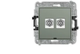 Karlik MINI Mechanizm gniazda antenowego podwójnego typu F SAT niklowany szałwiowy 61MGFBO-2 - Gniazdka elektryczne - miniaturka - grafika 1