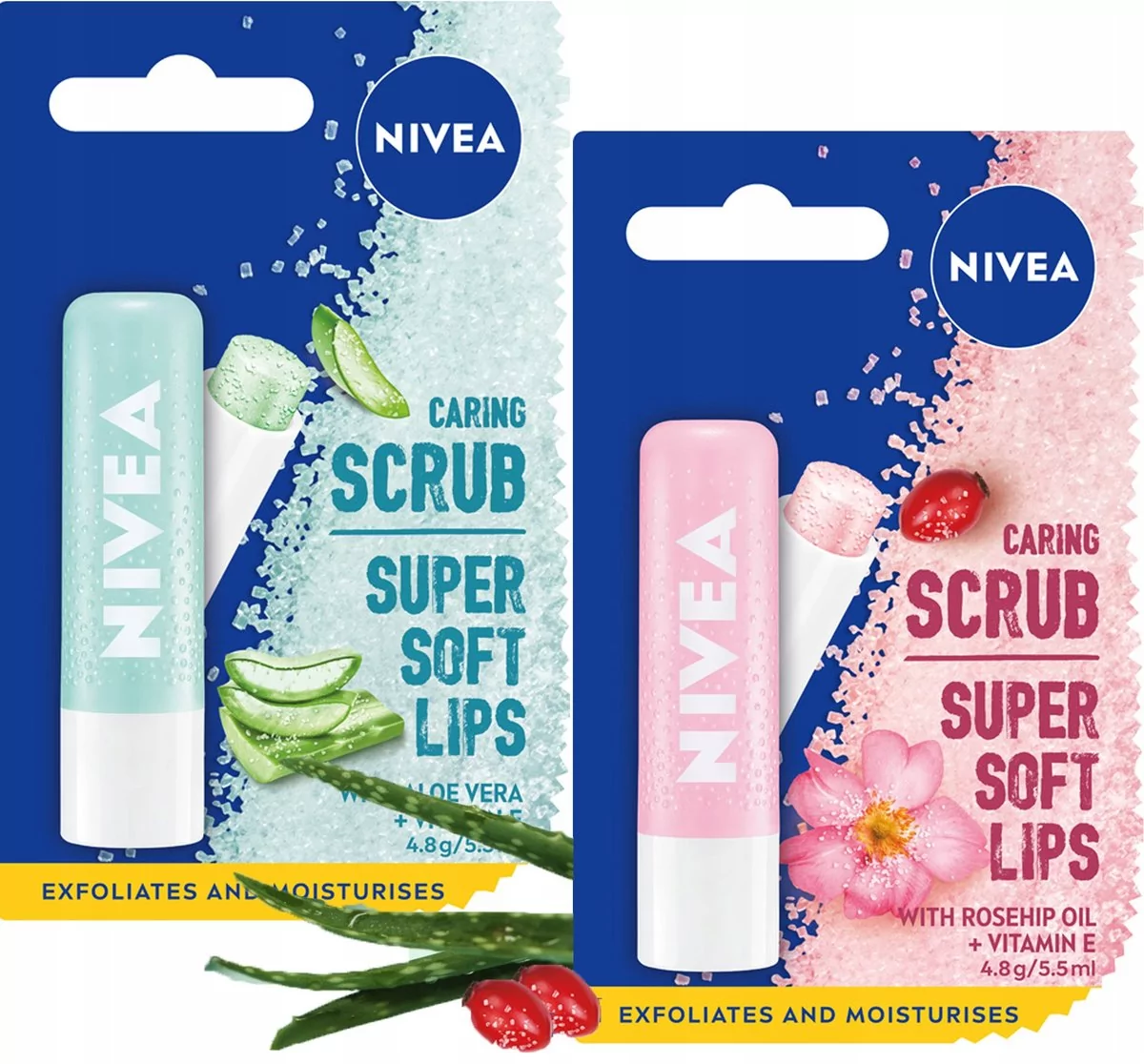 Nivea, Aloes + Dzika Róża, Pielęgnujący Peeling Do Ust, 2 Szt.