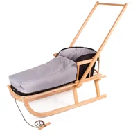 Sanki i ślizgacze - Sanki z pchaczem, oparciem i śpiworkiem + sznurek z uchwytem drewniane solidne. - miniaturka - grafika 1