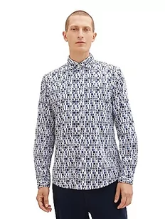 TOM TAILOR Męska koszula ze wzorem Regular Fit Stretch, 32326-off White Sea Green Design, L - Koszule męskie - miniaturka - grafika 1