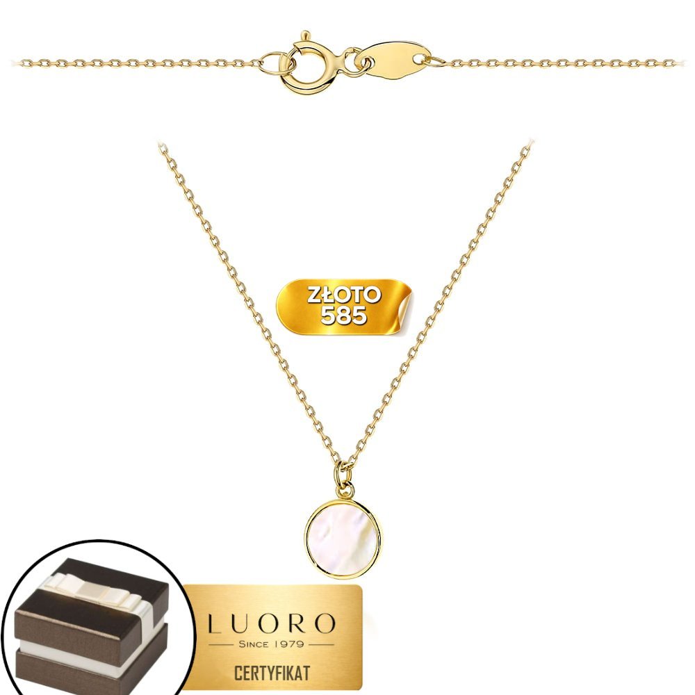 NASZYJNIK ZŁOTY 585 14K KÓŁKO Z MASĄ PERŁOWĄ 45 CM ELEGANCKI PREZENT