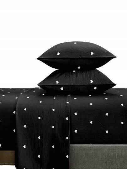 Shein Komplet Pościeli Czarny W Serca 230Cm 1Eb