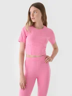 Koszulki i topy damskie - 4F Crop top slim gładki damski - różowy XS - miniaturka - grafika 1