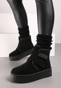 Czarne Śniegowce na Grubej Podeszwie Zapinane na Rzepy Tarorelle - Śniegowce damskie - miniaturka - grafika 1