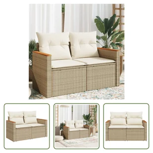 The Living Store Sofa ogrodowa z poduszkami 2-osobowa beżowa z polirattanu - Sofy ogrodowe - miniaturka - grafika 1